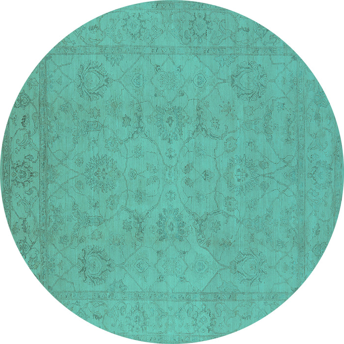 Round Oriental Turquoise Traditional Rug, urb917turq