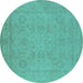 Round Oriental Turquoise Traditional Rug, urb917turq