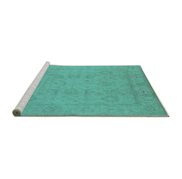 Sideview of Machine Washable Oriental Turquoise Traditional Area Rugs, wshurb917turq