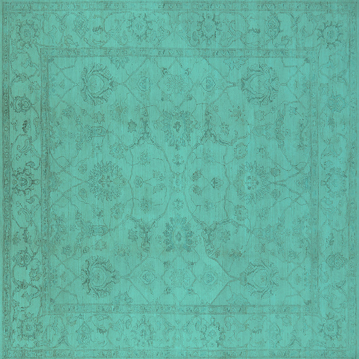 Square Machine Washable Oriental Turquoise Traditional Area Rugs, wshurb917turq