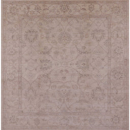 Square Mid-Century Modern Khaki Rose Pink Oriental Rug, urb917