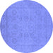 Round Machine Washable Oriental Blue Traditional Rug, wshurb917blu