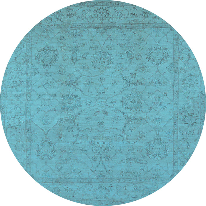Round Oriental Light Blue Traditional Rug, urb917lblu