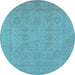 Round Oriental Light Blue Traditional Rug, urb917lblu