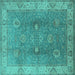 Square Machine Washable Oriental Turquoise Traditional Area Rugs, wshurb918turq