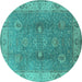 Round Machine Washable Oriental Turquoise Traditional Area Rugs, wshurb918turq