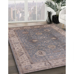 Mid-Century Modern Sandstone Brown Oriental Rug in Family Room, urb918