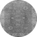 Round Machine Washable Oriental Gray Traditional Rug, wshurb918gry