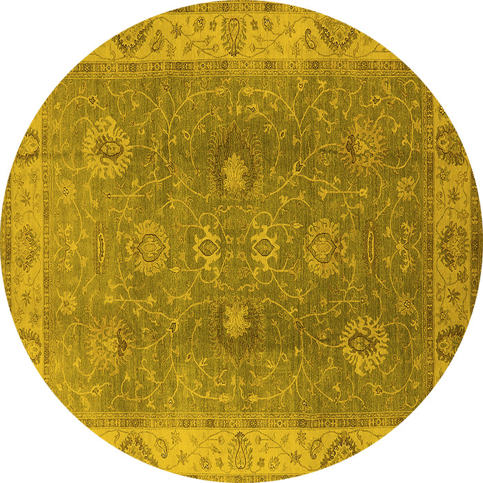 Round Machine Washable Oriental Yellow Traditional Rug, wshurb918yw