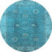 Round Machine Washable Oriental Light Blue Traditional Rug, wshurb918lblu