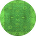 Round Machine Washable Oriental Green Traditional Area Rugs, wshurb918grn