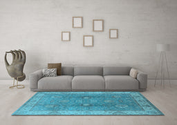 Machine Washable Oriental Light Blue Traditional Rug in a Living Room, wshurb918lblu