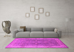 Machine Washable Oriental Pink Traditional Rug in a Living Room, wshurb918pnk