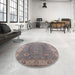 Round Mid-Century Modern Sandstone Brown Oriental Rug in a Office, urb918
