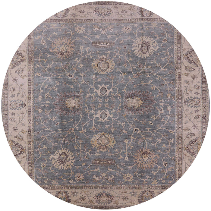 Round Mid-Century Modern Sandstone Brown Oriental Rug, urb918
