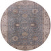 Round Mid-Century Modern Sandstone Brown Oriental Rug, urb918