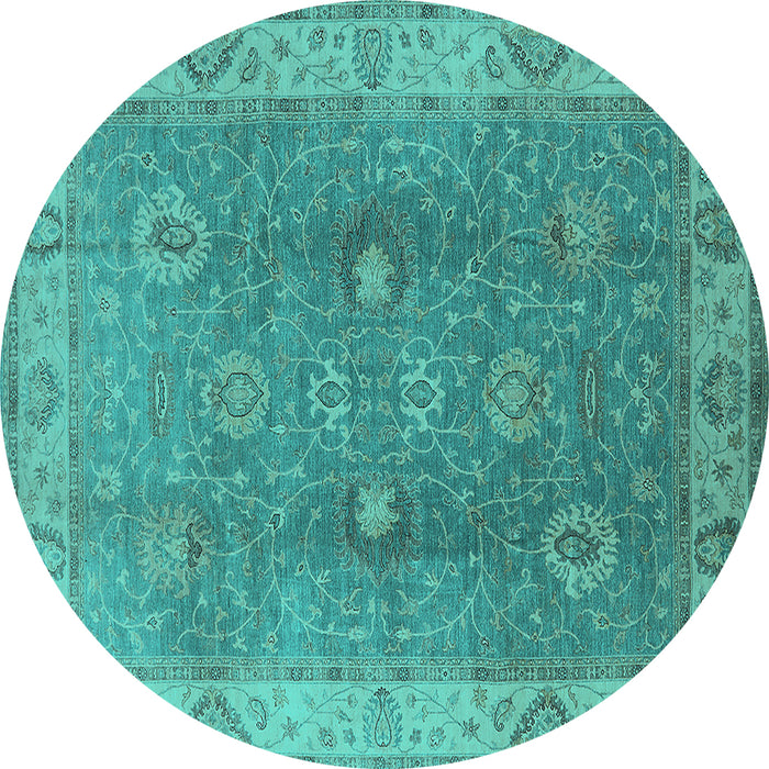 Round Oriental Turquoise Traditional Rug, urb918turq