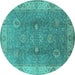 Round Oriental Turquoise Traditional Rug, urb918turq