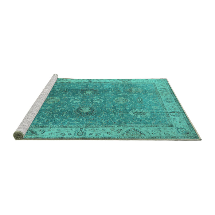 Sideview of Machine Washable Oriental Turquoise Traditional Area Rugs, wshurb918turq
