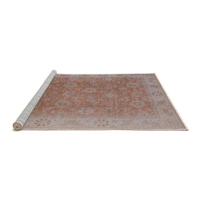 Sideview of Machine Washable Industrial Modern Khaki Rose Pink Rug, wshurb919