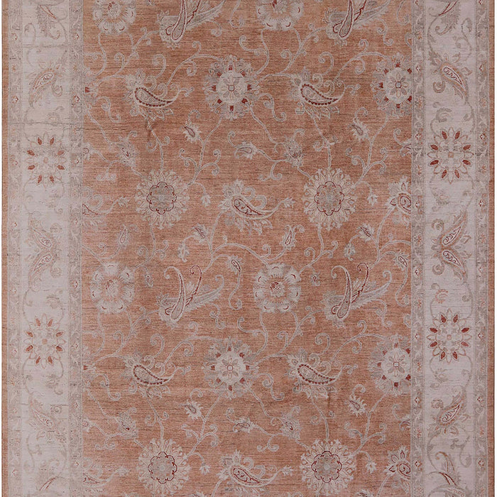 Mid-Century Modern Khaki Rose Pink Oriental Rug, urb919
