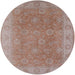 Round Machine Washable Industrial Modern Khaki Rose Pink Rug, wshurb919