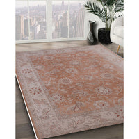 Mid-Century Modern Khaki Rose Pink Oriental Rug, urb919