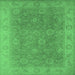 Square Machine Washable Oriental Emerald Green Traditional Area Rugs, wshurb919emgrn
