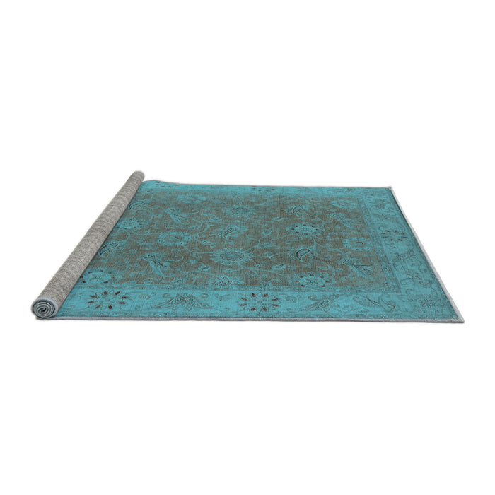 Sideview of Machine Washable Oriental Light Blue Traditional Rug, wshurb919lblu