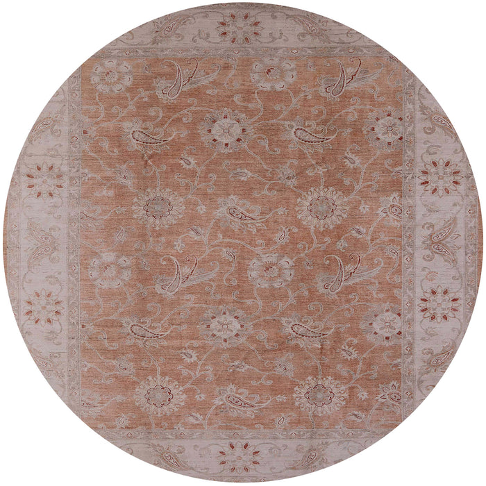 Round Mid-Century Modern Khaki Rose Pink Oriental Rug, urb919