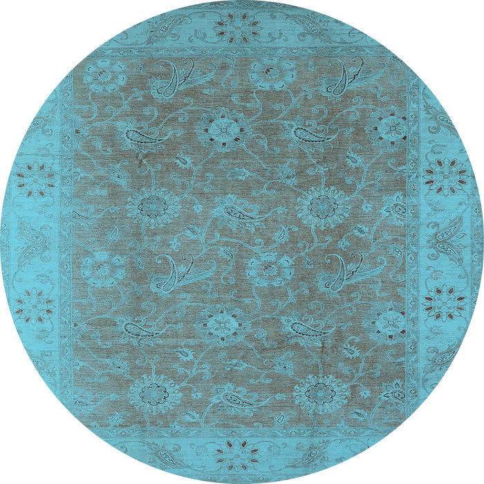 Round Machine Washable Oriental Light Blue Traditional Rug, wshurb919lblu
