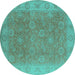 Round Oriental Turquoise Traditional Rug, urb919turq