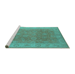Sideview of Machine Washable Oriental Turquoise Traditional Area Rugs, wshurb919turq