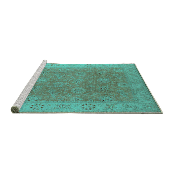 Sideview of Machine Washable Oriental Turquoise Traditional Area Rugs, wshurb919turq