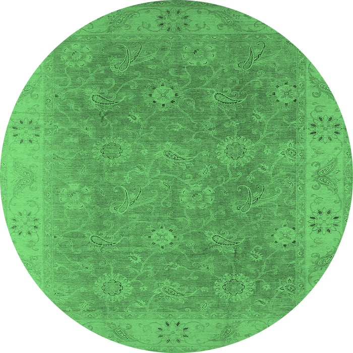 Round Machine Washable Oriental Emerald Green Traditional Area Rugs, wshurb919emgrn