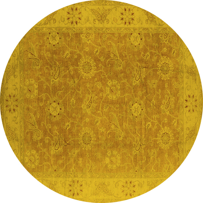 Round Oriental Yellow Traditional Rug, urb919yw