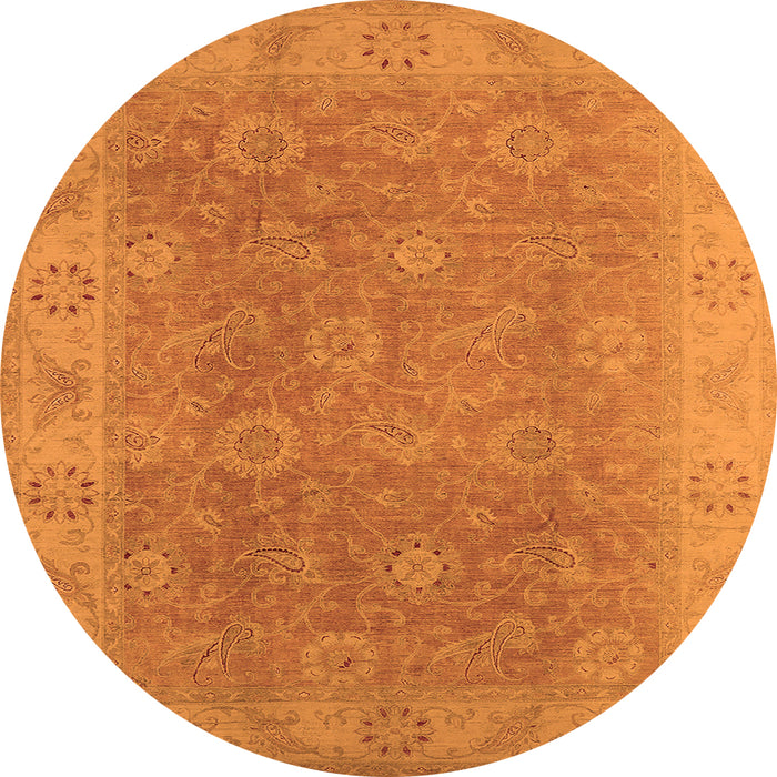 Round Machine Washable Oriental Orange Traditional Area Rugs, wshurb919org