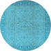 Round Machine Washable Oriental Light Blue Traditional Rug, wshurb920lblu