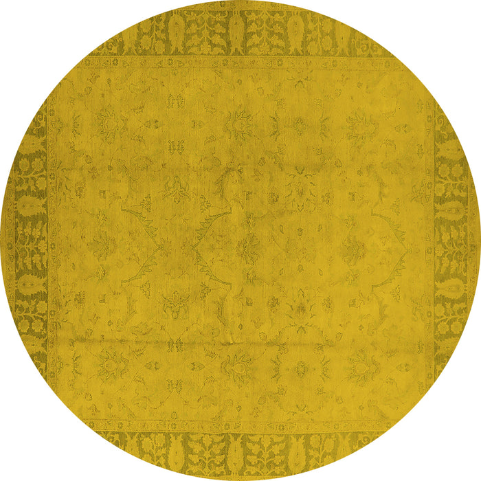 Round Machine Washable Oriental Yellow Traditional Rug, wshurb920yw