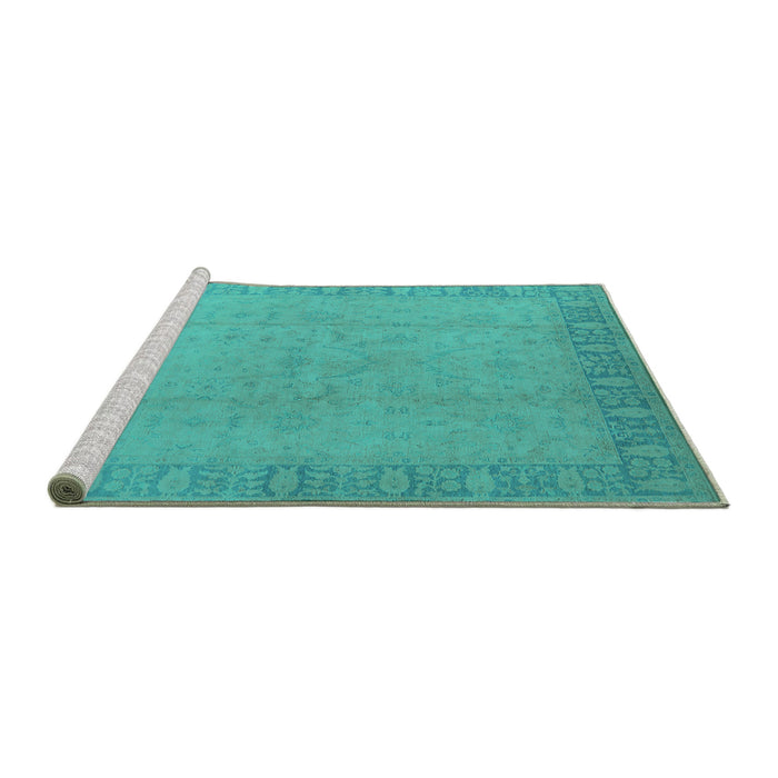 Sideview of Machine Washable Oriental Turquoise Traditional Area Rugs, wshurb920turq