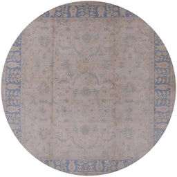 Round Mid-Century Modern Rosy Brown Pink Oriental Rug, urb920