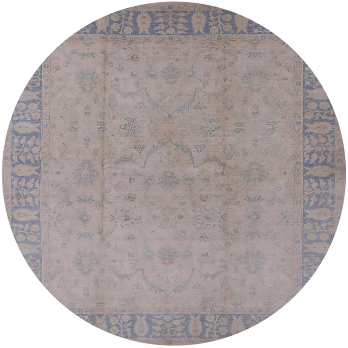 Round Mid-Century Modern Rosy Brown Pink Oriental Rug, urb920