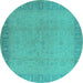 Round Oriental Turquoise Traditional Rug, urb920turq