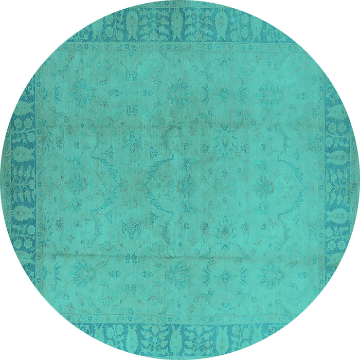 Round Machine Washable Oriental Turquoise Traditional Area Rugs, wshurb920turq