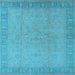 Square Machine Washable Oriental Light Blue Traditional Rug, wshurb920lblu