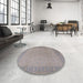 Round Mid-Century Modern Rosy Brown Pink Oriental Rug in a Office, urb920