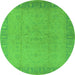 Round Machine Washable Oriental Green Traditional Area Rugs, wshurb920grn