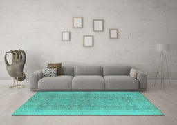 Machine Washable Oriental Turquoise Traditional Area Rugs in a Living Room,, wshurb921turq