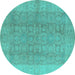 Round Oriental Turquoise Traditional Rug, urb921turq