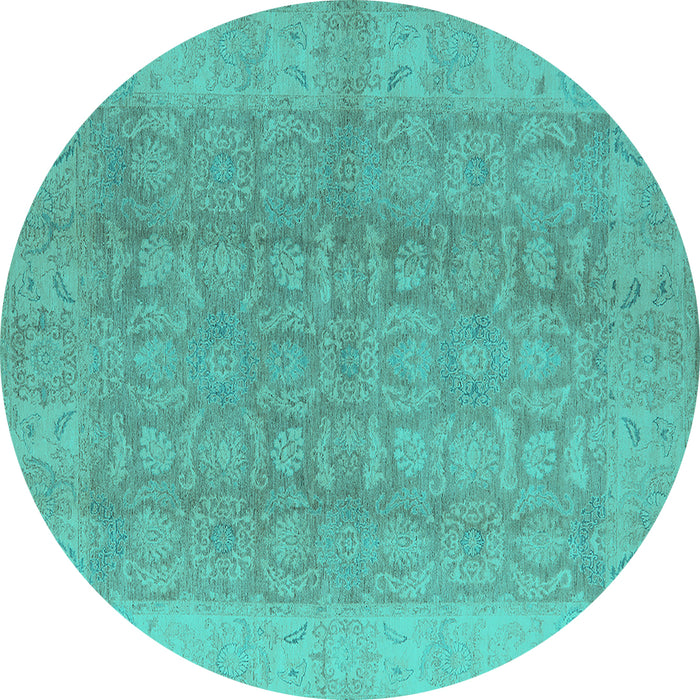 Round Machine Washable Oriental Turquoise Traditional Area Rugs, wshurb921turq